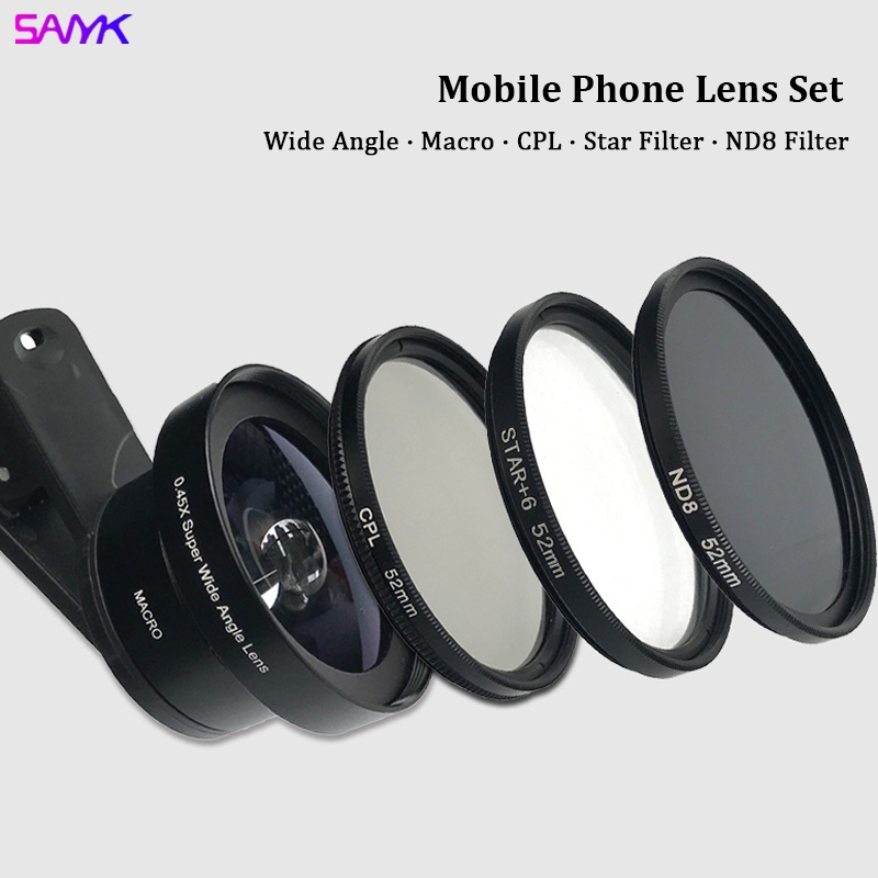 SANYK 5-in-1 ชุดกรองเลนส์โทรศัพท์มือถือมุมกว้าง Macro CPL Filter Star Effect เลนส์ Neutral Density N