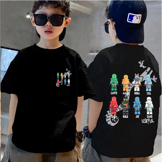 【ส่งภายใน 24 ชั่วโมง】NASA เสื้อยืดเด็กแขนสั้น ผ้าฝ้าย ลายพิมพ์ตัวต่อนินจา นุ่มสบาย ใส่สบายสำหรับเด็ก