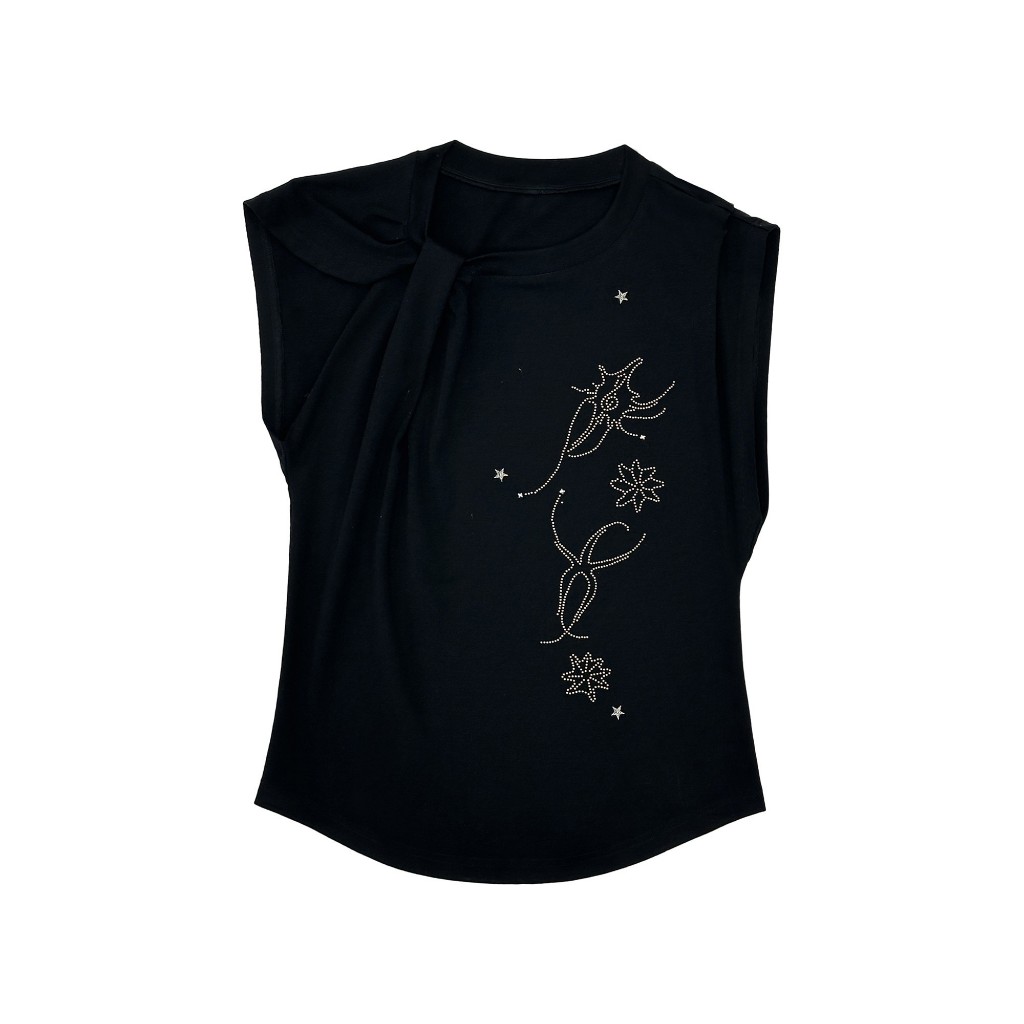 THELIGHT เสื้อยืดสั้นรุ่นดาวโชคดี แต่งคริสตัล ดีไซน์ไม่สม่ำเสมอ ใส่สบาย — صورة 4