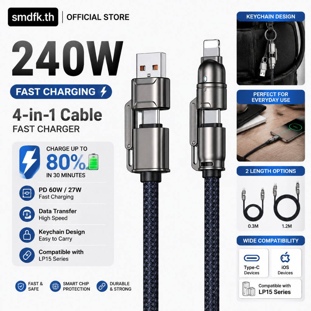สายชาร์จคล้องคอแฟชั่น Type-C PD60W และ Type-C ถึง iOS PD27W 0.3M/1.2M ส่งข้อมูลได้ เป็นพวงกุญแจ