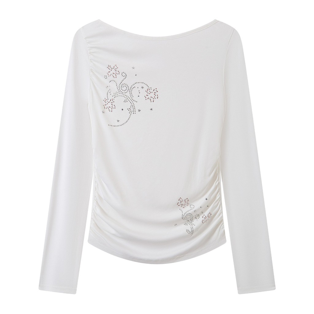 THELIGHT เสื้อยืดแขนยาวผู้หญิง ผ้าไลเซลเย็นสบาย ลายเพชรสวยงาม สีขาว เสื้อกันแดด — صورة 5