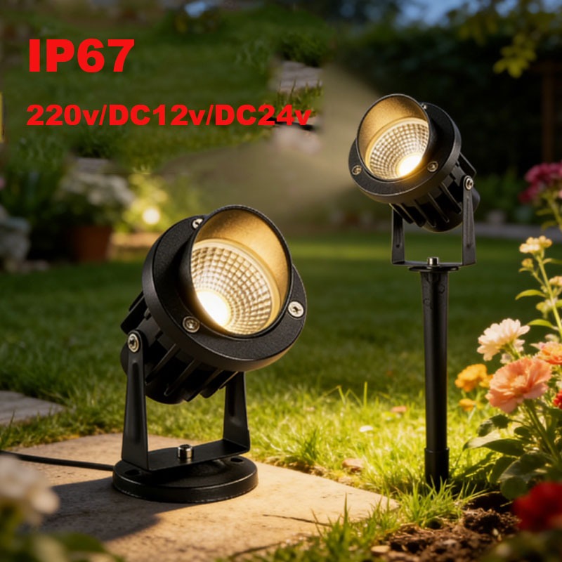 ตกแต่งสวนไฟ LED IP65 Waterprof โคมไฟสนามหญ้า 220V 12V24V สีขาวอบอุ่นสีเขียว 3W 9w ภูมิทัศน์ Spike สปอตไลท์