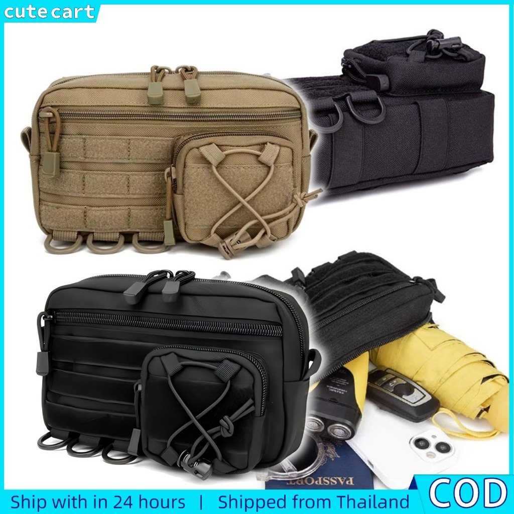 กระเป๋าอเนกประสงค์ EDC สไตล์ MOLLE Tactical มี D-ring กันน้ํา สําหรับเดินป่า ใบเล็ก