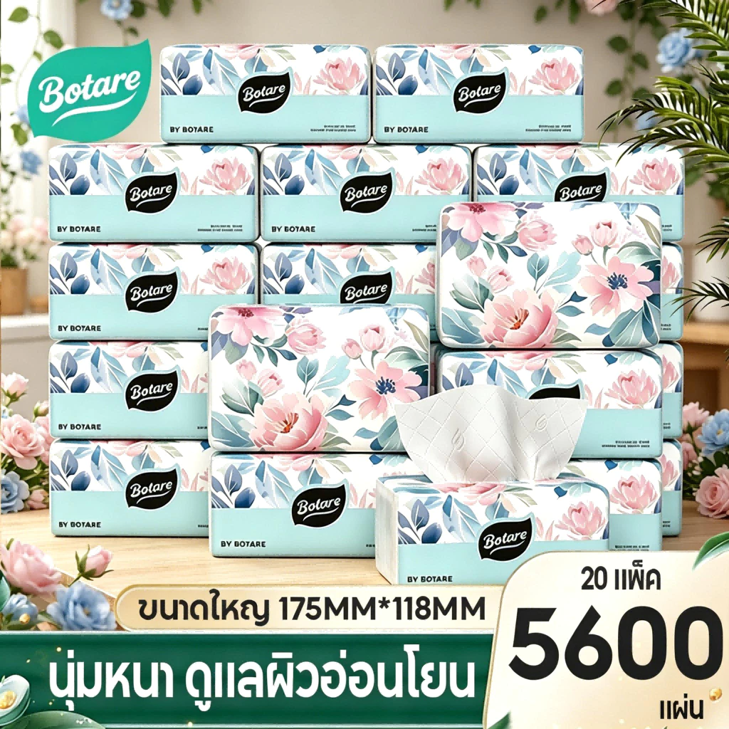 【20 แพ็ค 】Botare ทิชชู่ 4 ชั้น 5600 แผ่น แพ็คคุ้ม ใช้งานได้ทุกที่ ทั้งบ้าน ที่ทำงาน และครัว