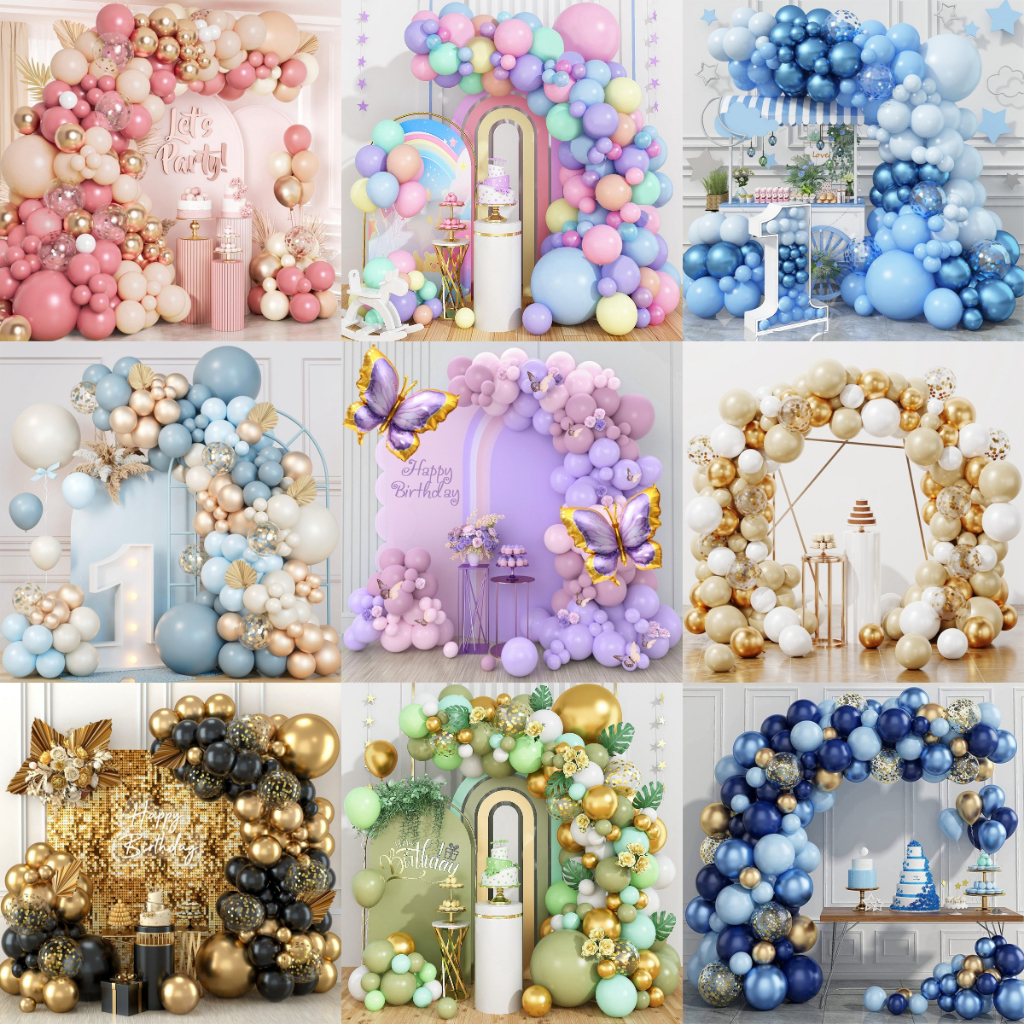 บอลลูน Garland Arch ชุดสุขสันต์วันเกิดตกแต่งชุดผีเสื้อสีชมพู Latex Baloon Arch ชุดสําหรับเด็ก Baby Shower Christening Wedding Decoration Party Needs Party ตกแต่ง