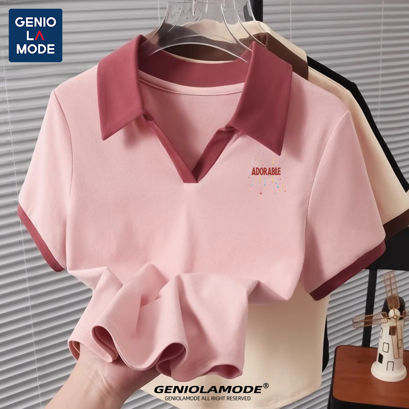 GENIO LAMODE เสื้อโปโลผู้หญิง เสื้อคอปกผ้าคอตตอนผสมสแปนเด็กซ์ ยืดหยุ่นดี ทรงสวยพรางหุ่น