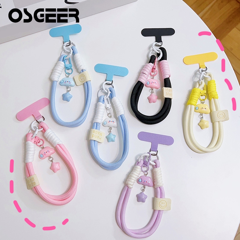OSGEER สายคล้องคอโทรศัพท์เชือกถัก พวงกุญแจน่ารักคล้องมือเชือกเส้นเล็กโทรศัพท์มือถือพร้อมแท็บ Tether, สร้อยข้อมือแฮนด์ฟรีสายรัดข้อมือโทรศัพท์ Charms จี้หัวใจ Charms สําหรับผู้หญิงสาว