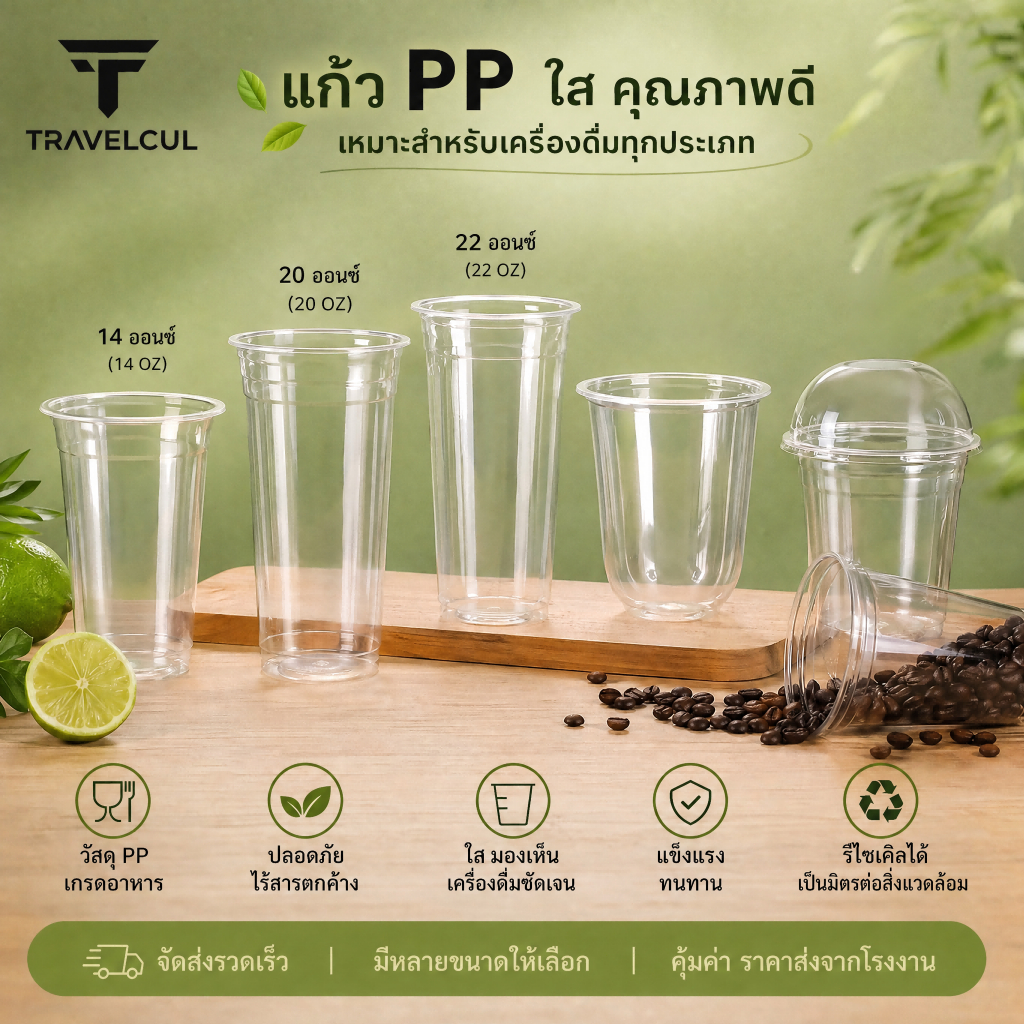 【สต็อกไทยพร้อมส่ง】TRAVELCUL(50pc)360/500 / 700ml ถ้วยชานม PP ทิ้ง, รูปแบบหลอดตรง, รูปแบบรูป U, ฝา PET ทิ้ง 95 caliber, มีให้บริการขายส่งและปรับแต่ง