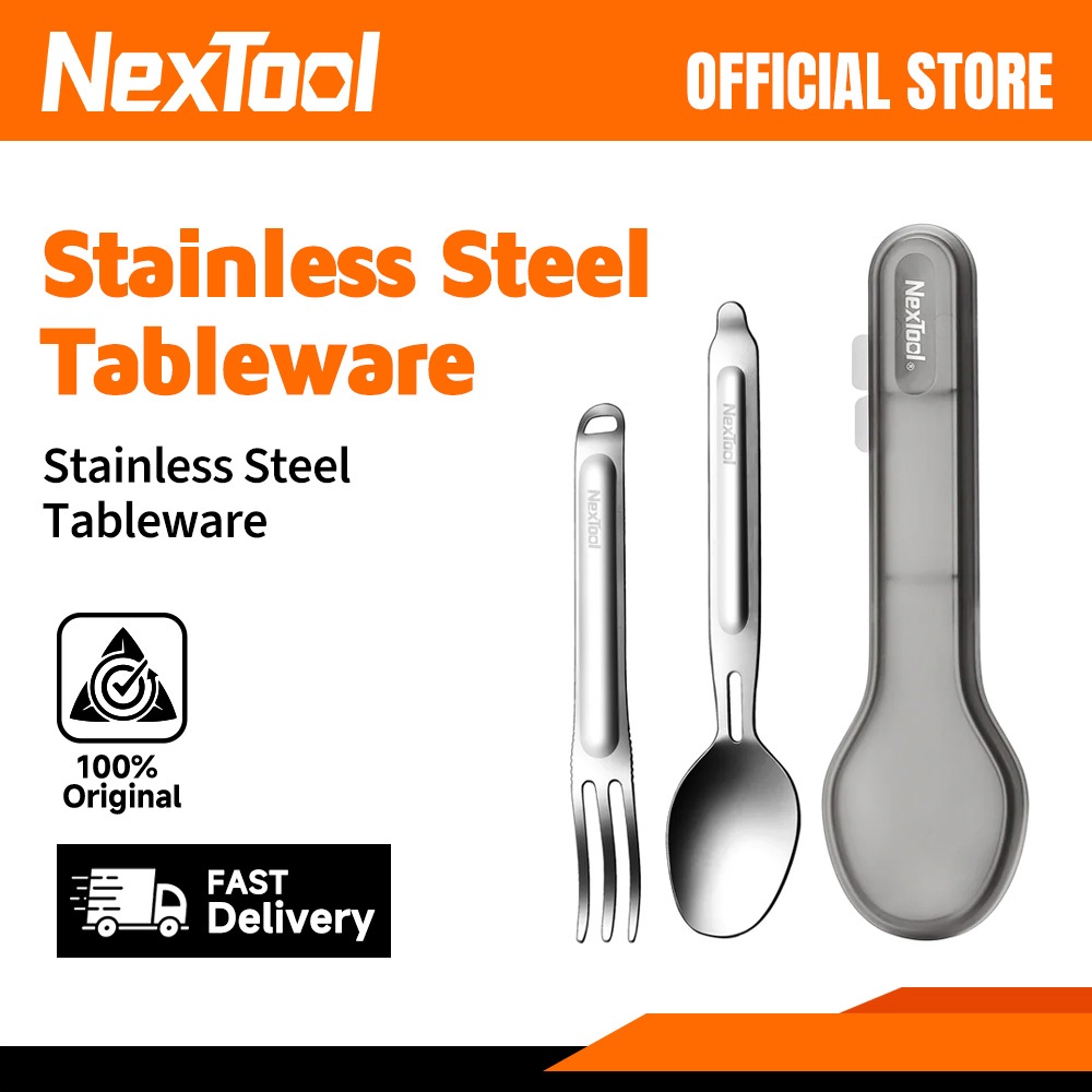 NexTool ชุดช้อนส้อมและช้อนสแตนเลส 2 in 1 พร้อมเคสน้ําหนักเบาเป็นพิเศษ NE20133