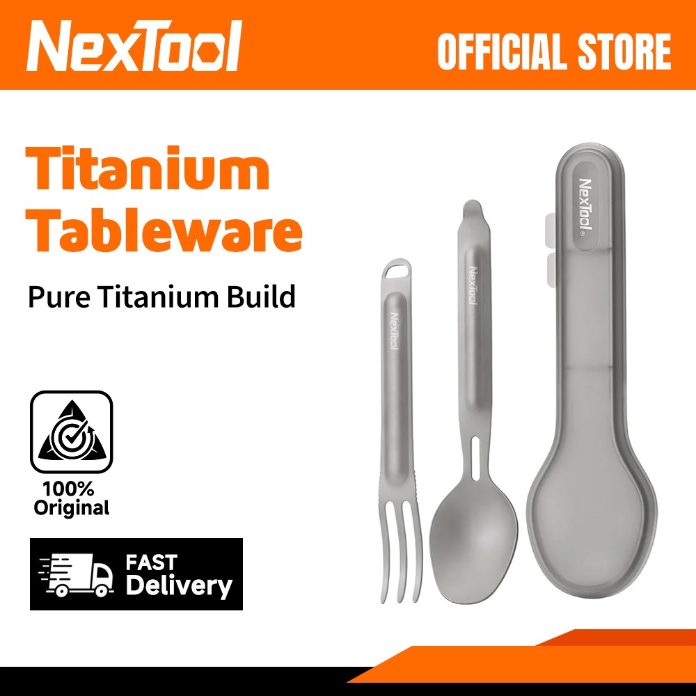 NexTool 2 in 1 ชุดส้อมและช้อน Titanuim พร้อมเคสนํากลับมาใช้ใหม่ NE20132