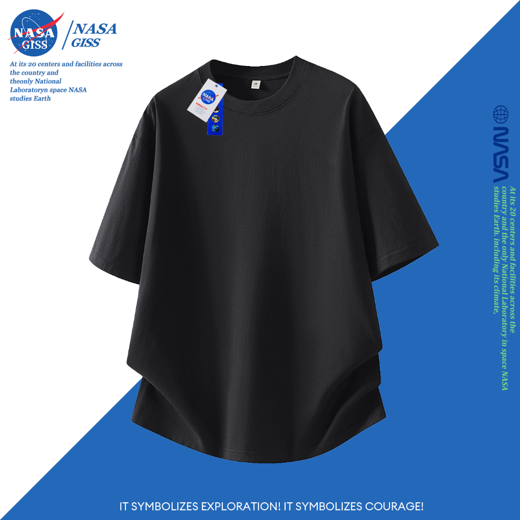 NASA เสื้อยืดชายหญิงแขนสั้น สไตล์มินิมอล เสื้อ summer สีทึบ t-shirt คอตตอน คอกลม หลวมและระบายอากาศ