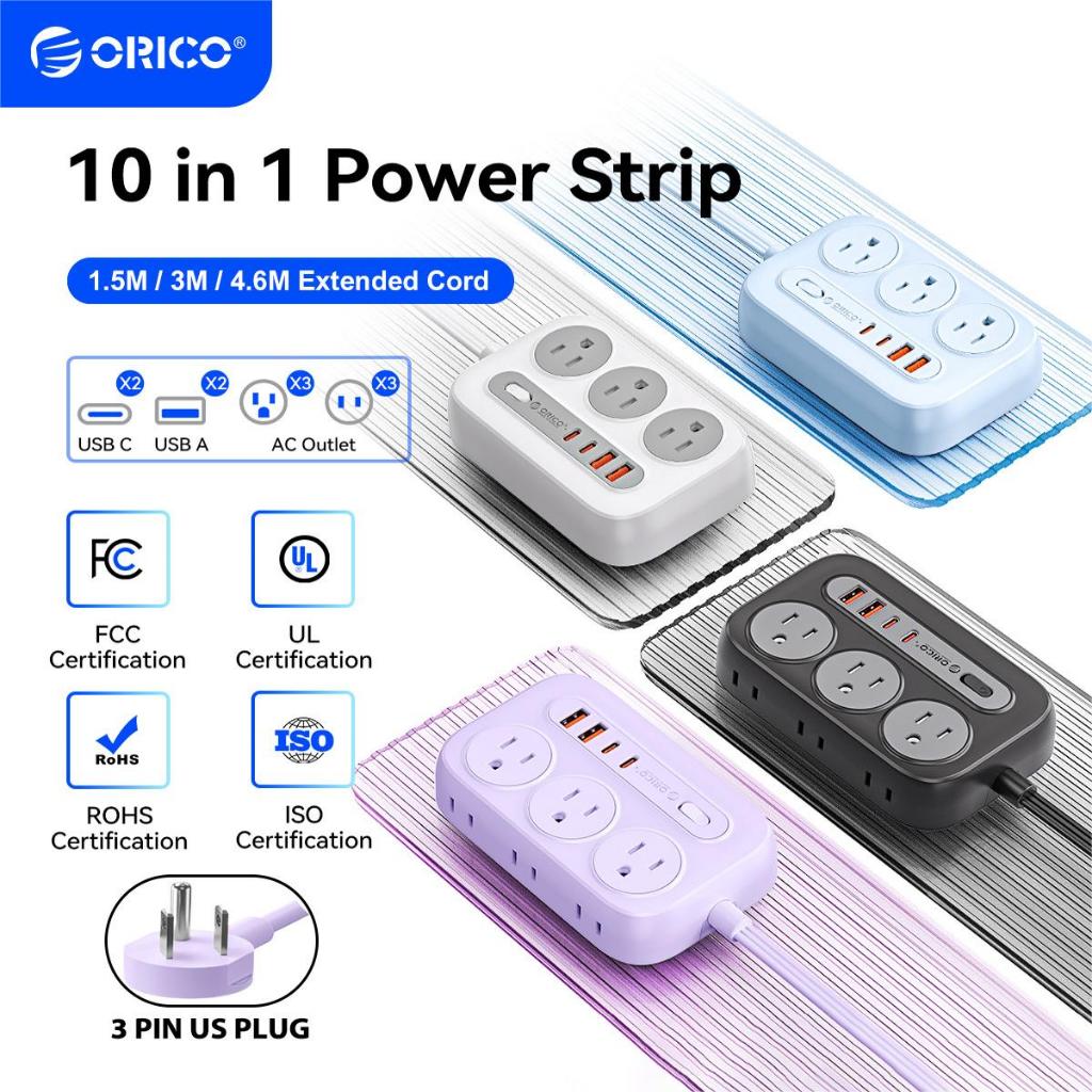 ORICO US Plug 20W Power Strip 1.5 M/3 M สายไฟสําหรับ Camp แรงดันไฟฟ้ากว้าง PC ทนไฟ (OG-US) [2]