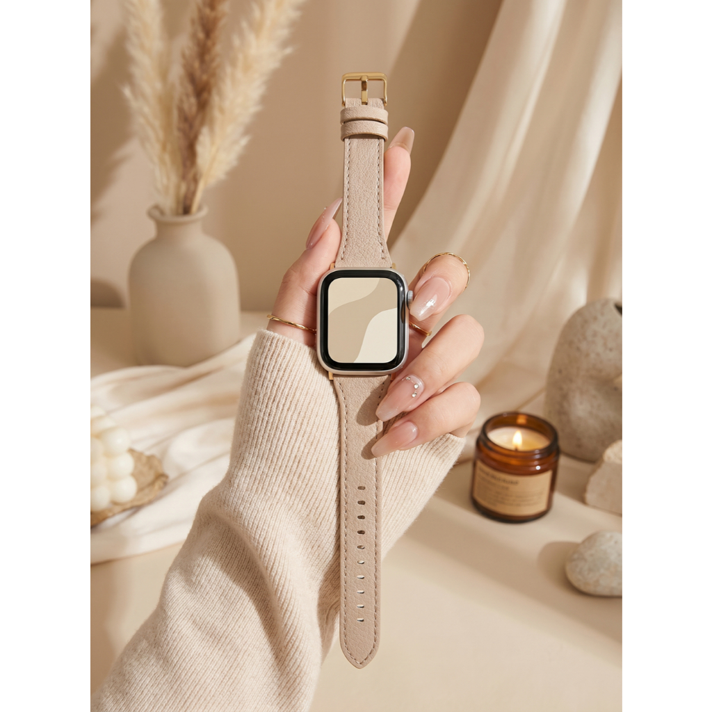ข้าวโอ๊ตหนังห่วงสําหรับ Apple Watch band ผู้หญิง Series 11/10/9/8/7/6/5/4/3/2/1 SE ขนาด 38/40/41/42/44/45/46/49 มม.