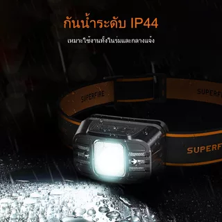 SUPERFIRE HL75-S 5W แบตเตอรี่ 2000mAh ไฟฉายคาดหัว มินิ LED ไฟหน้าแบบชาร์จไฟได้เซ็นเซอร์ไฟหน้าไฟฉาย พิมพ์-C ทำงานโคมตกปลา