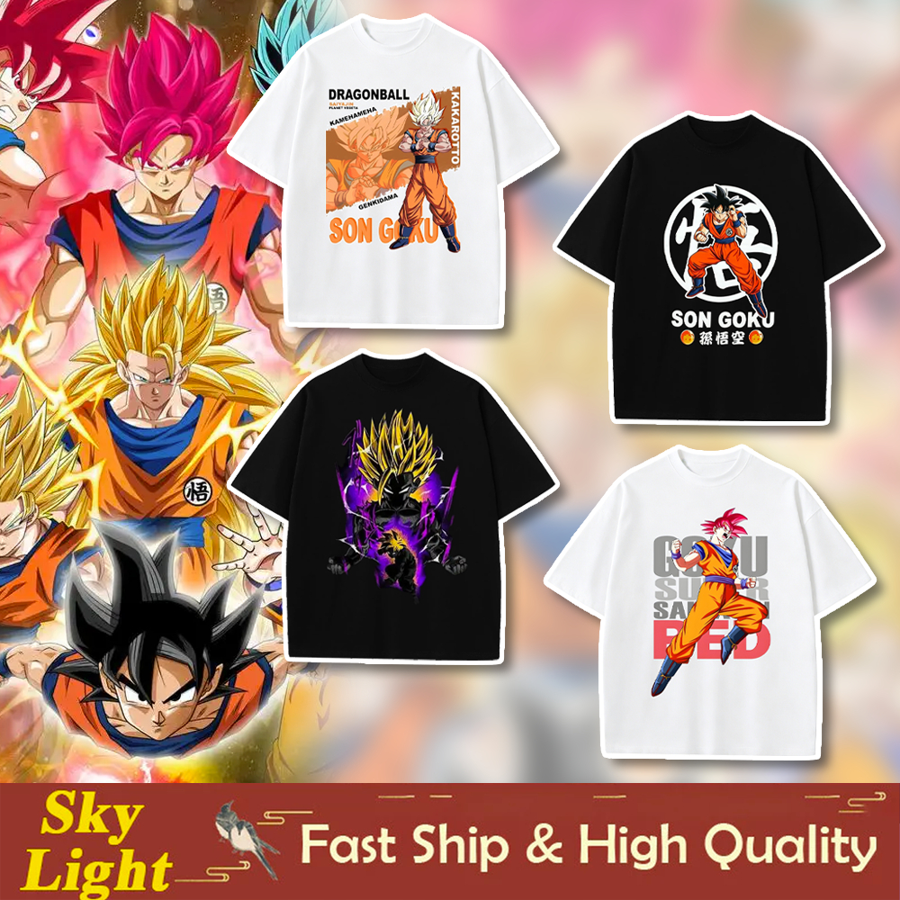 Dragon Ball Tshirt สําหรับผู้ชายผู้ใหญ่ Goku คอกลม 100 ผ้าฝ้ายเสื้อหลวม Fit อะนิเมะญี่ปุ่นการ์ตูน Casual สวมใส่ทุกวัน