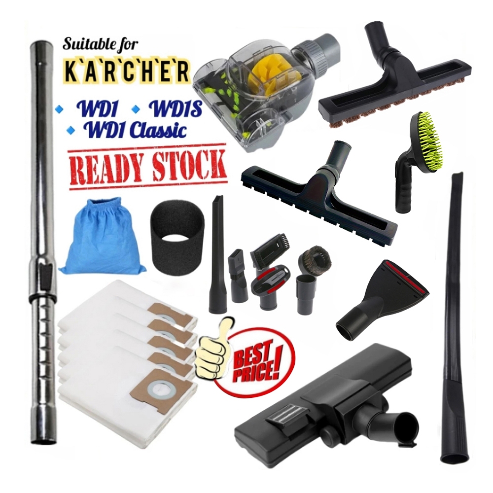 เหมาะสําหรับ Karcher WD1 Classic MV1 WD1S เครื่องดูดฝุ่นหัวแปรงหัวฉีดขยายท่อ Paip ถุงเก็บฝุ่นอุปกรณ์เสริม
