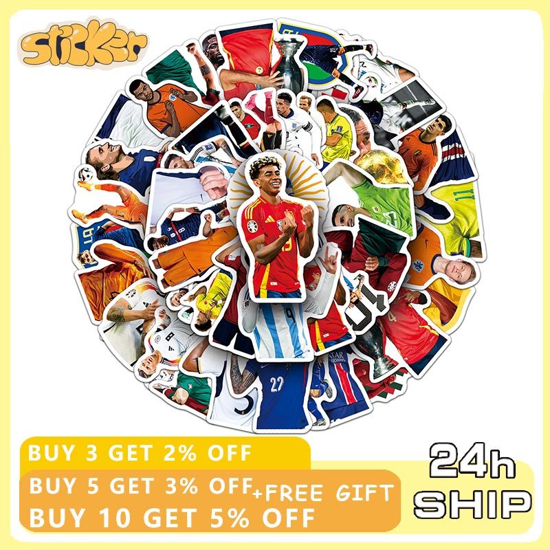 50PCS World Cup ฟุตบอล Star สติกเกอร์ DIY กระเป๋าเดินทางแล็ปท็อปสเก็ตบอร์ดรถยนต์กันน้ํา Decal