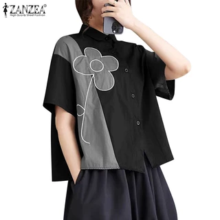 Zanzea เสื้อเชิ้ตแขนสั้นพิมพ์ลายดอกไม้สไตล์เกาหลีสําหรับผู้หญิง