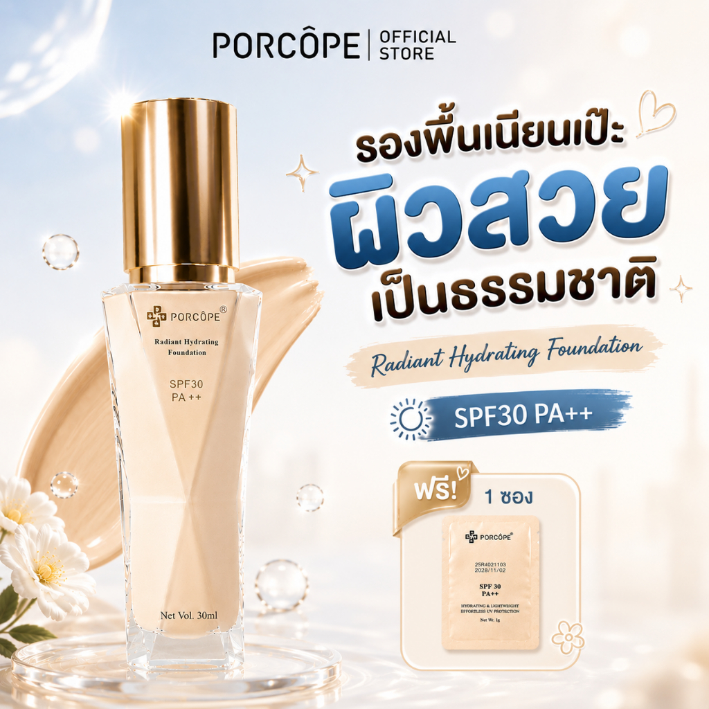 【PORCOPE】รองพื้น กันน้ำ ปกปิด Silky Soft Skin-Fit Concealing Liquid Foundation SPF30+PA++