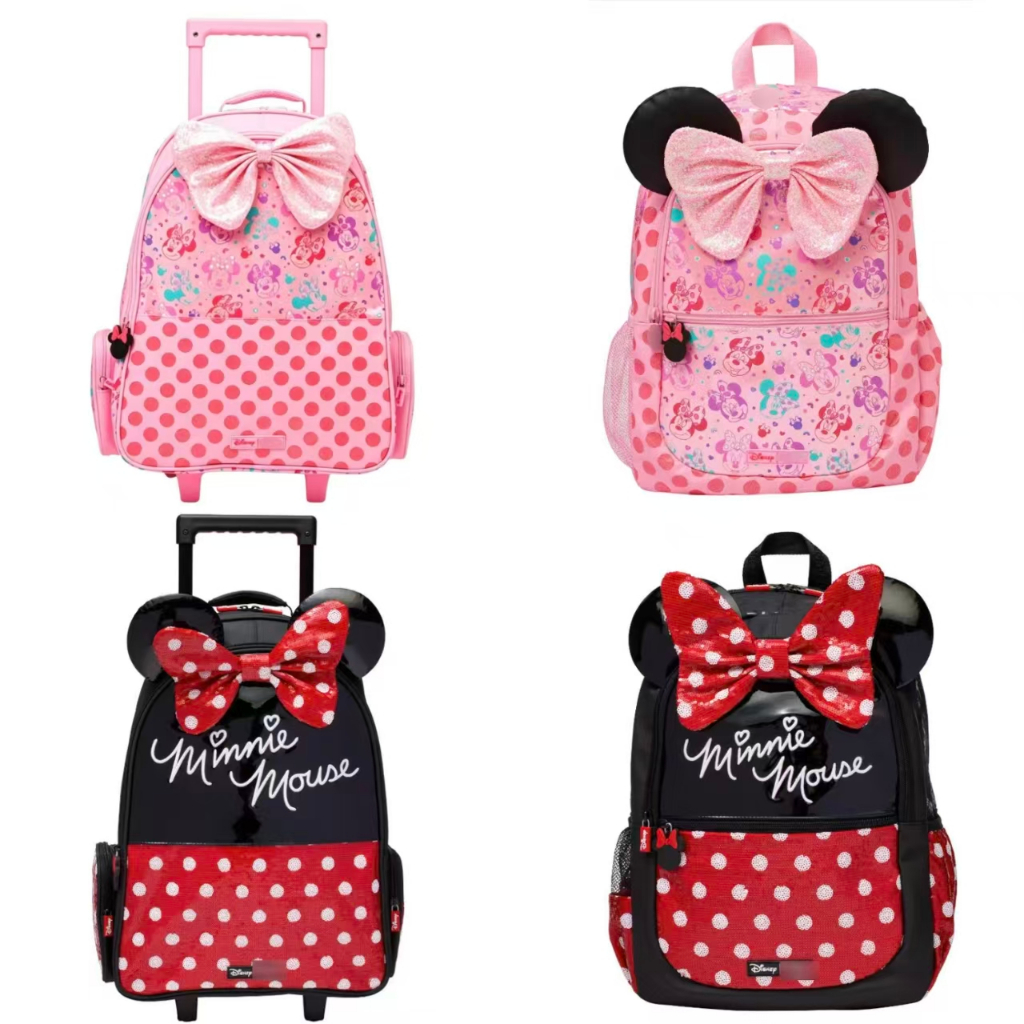 กระเป๋าเป้สะพายหลังสองชั้น กันน้ํา สำหรับนักเรียน มีกล่องอาหารกลางวัน แบบ Minnie Series สีดำ