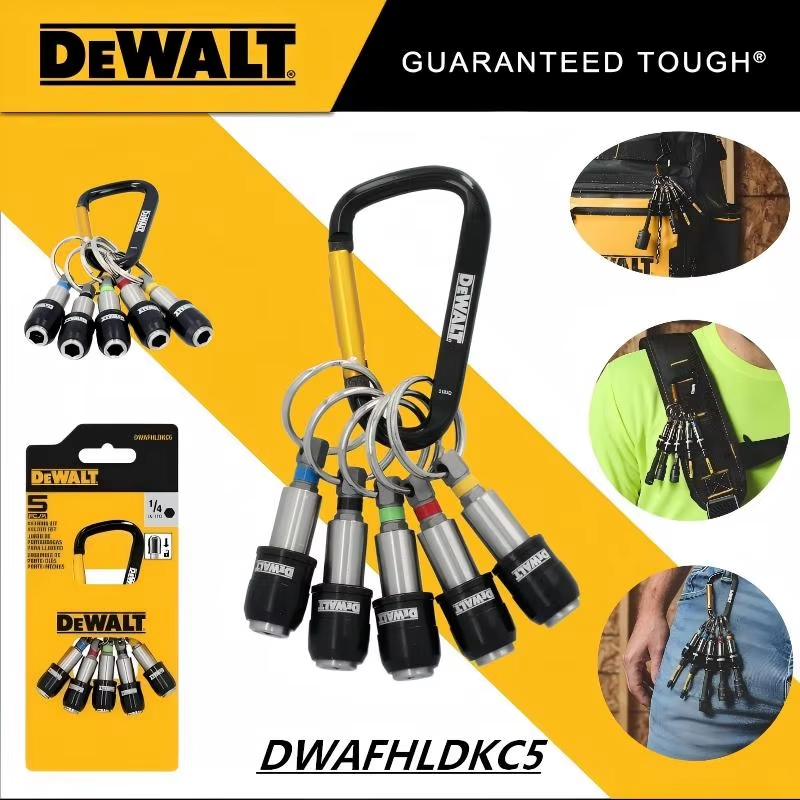 DEWALT DWAFHLDCK5 6.3 มม.1/4 "ผู้ถือบิตแบบพกพาพวงกุญแจเก็บ Anti-loss ขนาดกะทัดรัดเครื่องมืออุปกรณ์เสริม