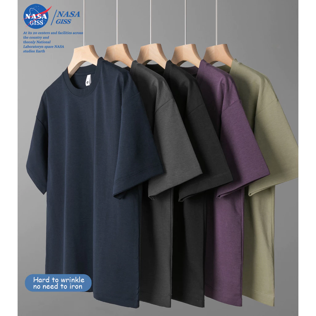 NASA เสื้อยืดชายหญิงแขนสั้น ซีรีส์เข้ม summer คอตตอน t-shirt คอกลม ยับยากไม่ต้องรีด หลวมและระบายอากาศ