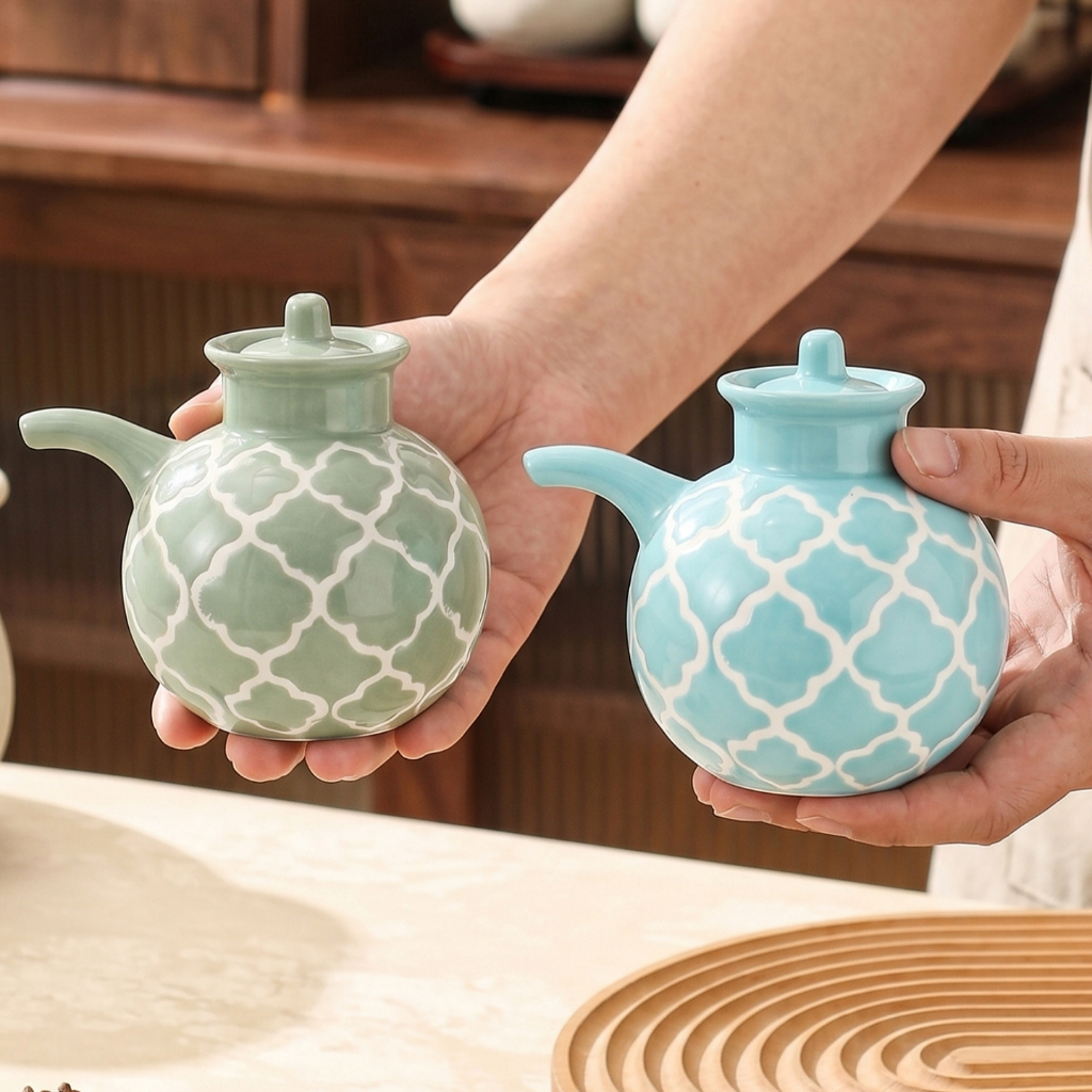 HongDian ขวดน้ำมันเซรามิก ceramic porcelain bottle container ขวดเครื่องปรุงเคลือบลาย ขวดซีอิ๊วในครัว ขวดน้ำส้มสายชูเซรามิก ขวดน้ำมันป้องกันการรั่ว ดีไซน์สวยงาม ขวดน้ำมันสไตล์นอร์ดิก ขวดเครื่องปรุงในครัว ใช้งานสะดวก ทำความสะอาดง่าย ผลิตจากเซรามิกคุณภาพสูง