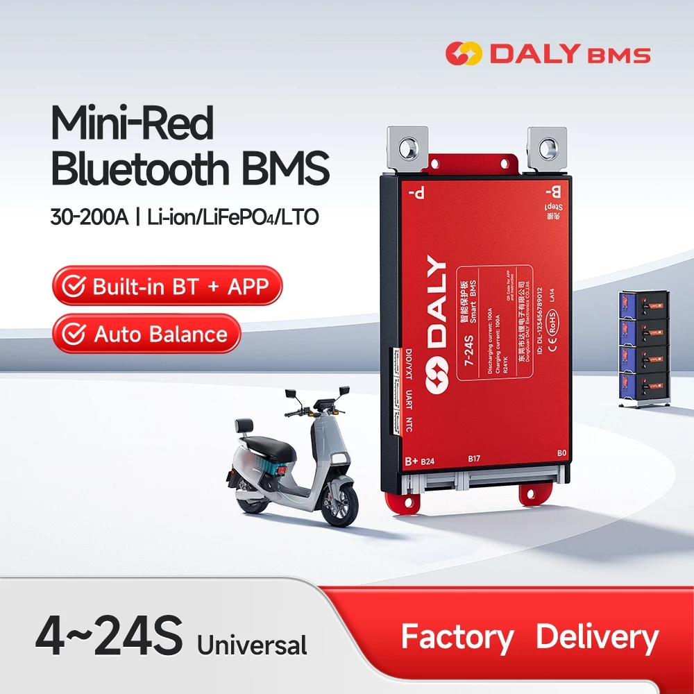 ใหม่ DALY สมาร์ท BMS บลูทูธในตัว 4-8s 7-17s 7-24s 30A 40A 60A 80A 100A 120A สําหรับ Li-ion Lifepo4 LTO รองรับหลายสายแบตเตอรี่ Overcharge และการป้องกันกระแสเกิน