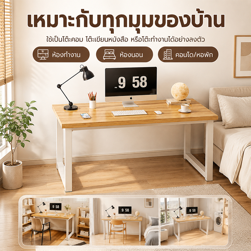 โต๊ะคอม ใช้ในสำนักงาน โต๊ะทำงาน140/120/100/80CM ทำด้วยไม้ ขาเหล็ก สไตล์โมเดิร์น รับน้ำหนัก 500KG