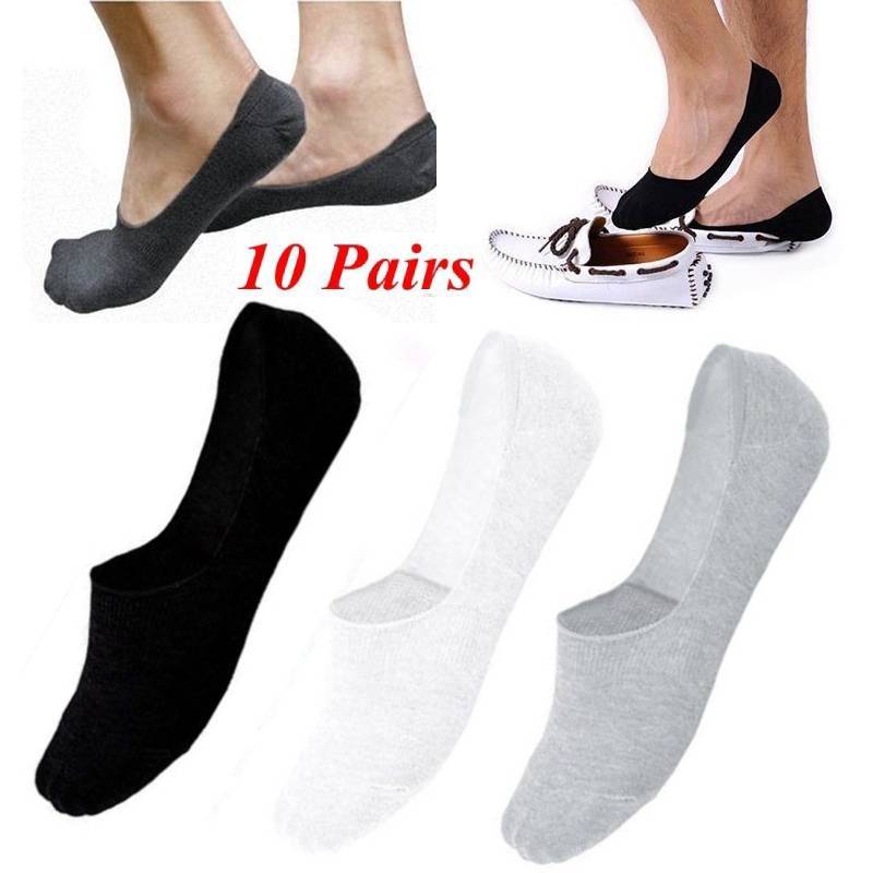 5/10Pairs Men Invisible Loafer Boat Ankle Low Cut ถุงเท้าผ้าฝ้าย, ถุงเท้าผ้าฝ้ายที่มองไม่เห็นกันลื่น