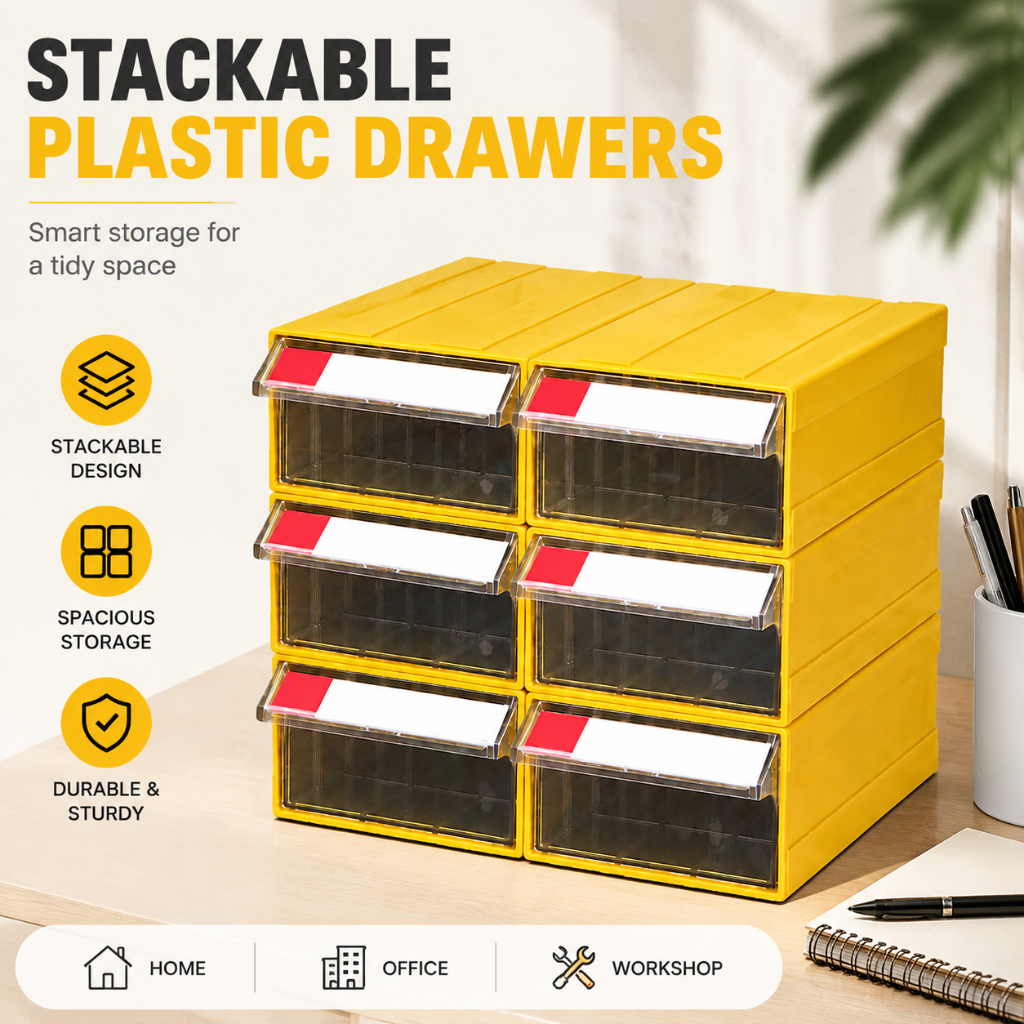 F5-6pack 220*108*55 มม.Stackable ลิ้นชักพลาสติกใส Organizer - Modular ขนาดเล็กกล่องเก็บสําหรับสกรูถั่วสลักเกลียว