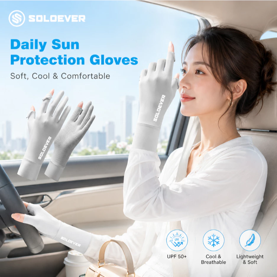 【TH Delivery】SOLOEVER Cycling gloves UPF 50+ ป้องกันรังสียูวี Women's ถุงมือขับรถหน้าจอสัมผัสแบบตาข่ายสำหรับป้องกันแสงแดด