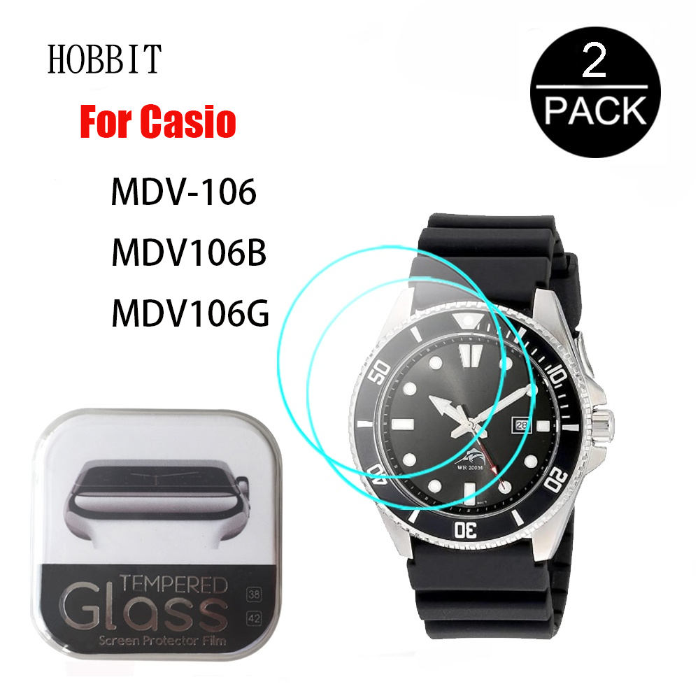 สําหรับ Casio MDV-106 MDV106B MDV106G Series กระจกนิรภัย 2PCS HD Anti-Scratch นาฬิกาป้องกันหน้าจอ
