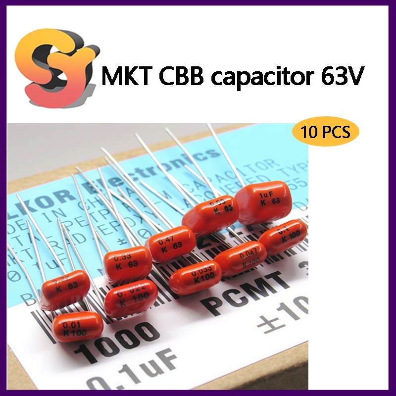 [สต๊อกพร้อม] 10PCS CBB Orange MKT Film Capacitor 63V 224K474J 0.022 UF/0.033 UF 47NF P = 5MM Straigh