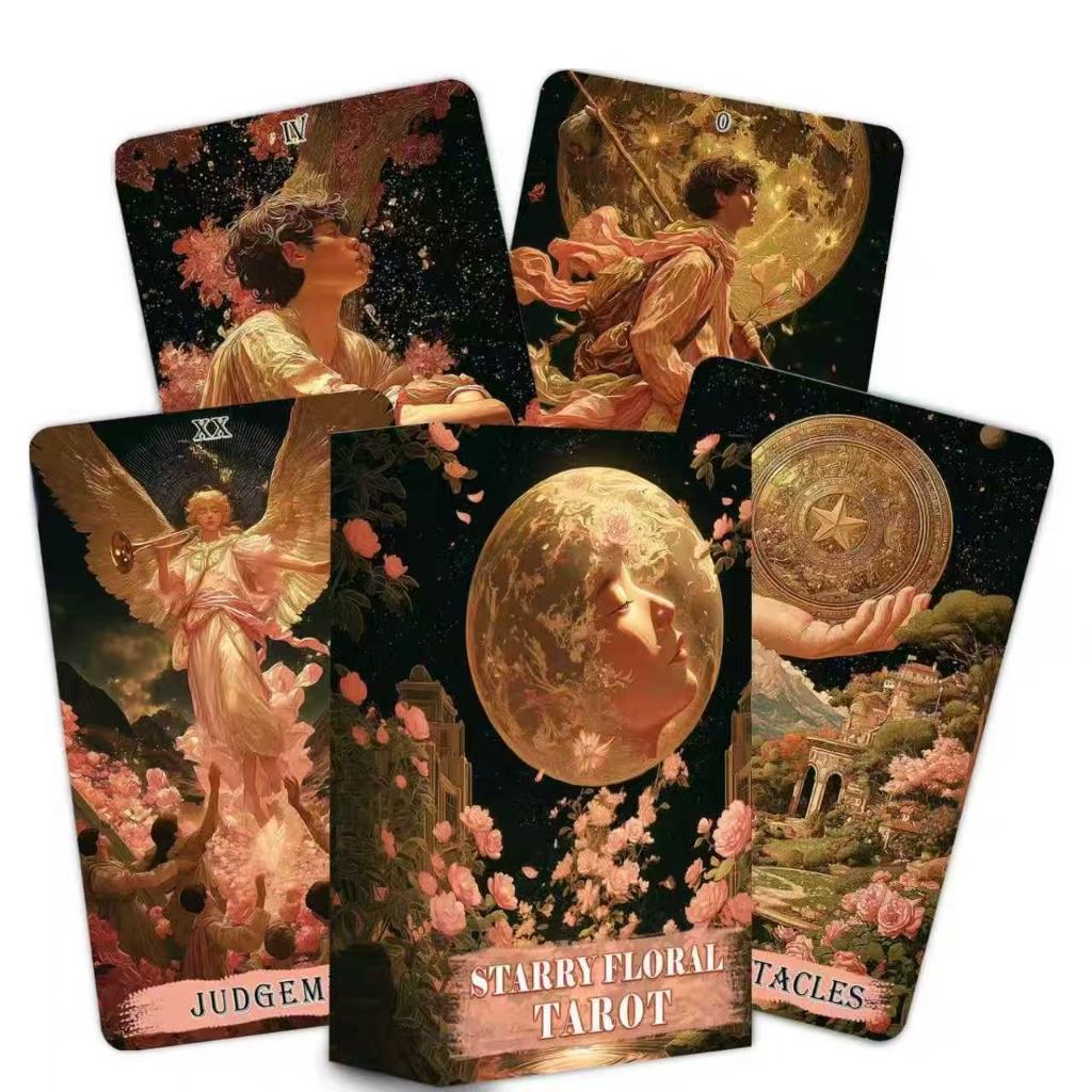 [ต้นฉบับ] Heaven and Earth Cover 12 x 7 ซม.Starry Sky Flower Language Tarot Card English Board Game 