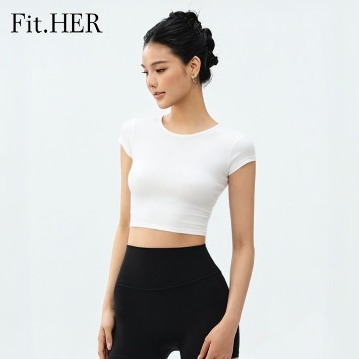 Fit.HER Quick Dry Naked Feeling Cropped T-Shirt - Soft Skin-Friendly Yoga Top สําหรับพิลาทิสยิมออกกําลังกายและวิ่ง