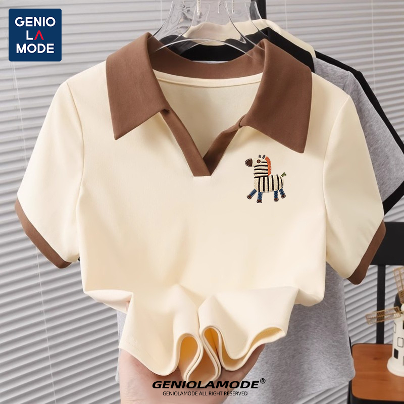 GENIO LAMODE เสื้อปกสุภาพสตรีสไตล์เกาหลีดีไซน์สองสีแฟชั่นน่ารักสดใสแมทช์ง่ายมาก