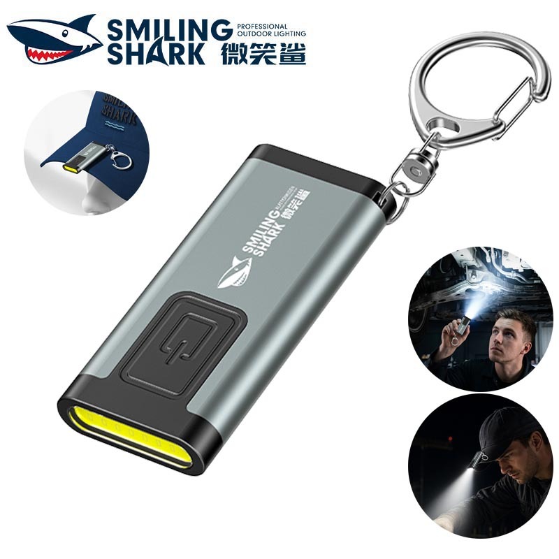 SmilingShark TIP187 ไฟฉาย led พวงกุญแจ COB มินิ ไฟหนีบหมวก พร้อมระบบเปลี่ยนความปลอดภัยฉุกเฉิน คบเพลิง ซุปเปอร์ไบรท์ 4โหมด Type-C ชาร์จใหม่ได้ น้ำหนักเบา กันน้ำสำหรับการตั้งแคมป์