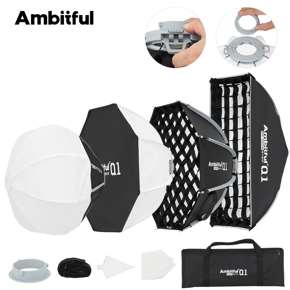 Ambitful Q1-30 ซม.Q1-45 ซม.Q1-35*45 ซม./20*55 ซม.Quick Release Softbox Mini Softbox Series สําหรับ Godox Mount หรือ Mini Bowens Mount