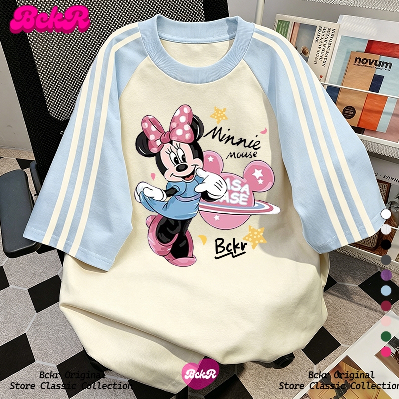 ✨สไตล์เกาหลีสุดชิค✨ เสื้อยืดพิมพ์ลายการ์ตูนสุดน่ารักสำหรับสาวๆ 🐭 เสื้อโอเวอร์ไซส์ คอกลม แขนสั้น ผ้าฝ้ายแท้ Yg344