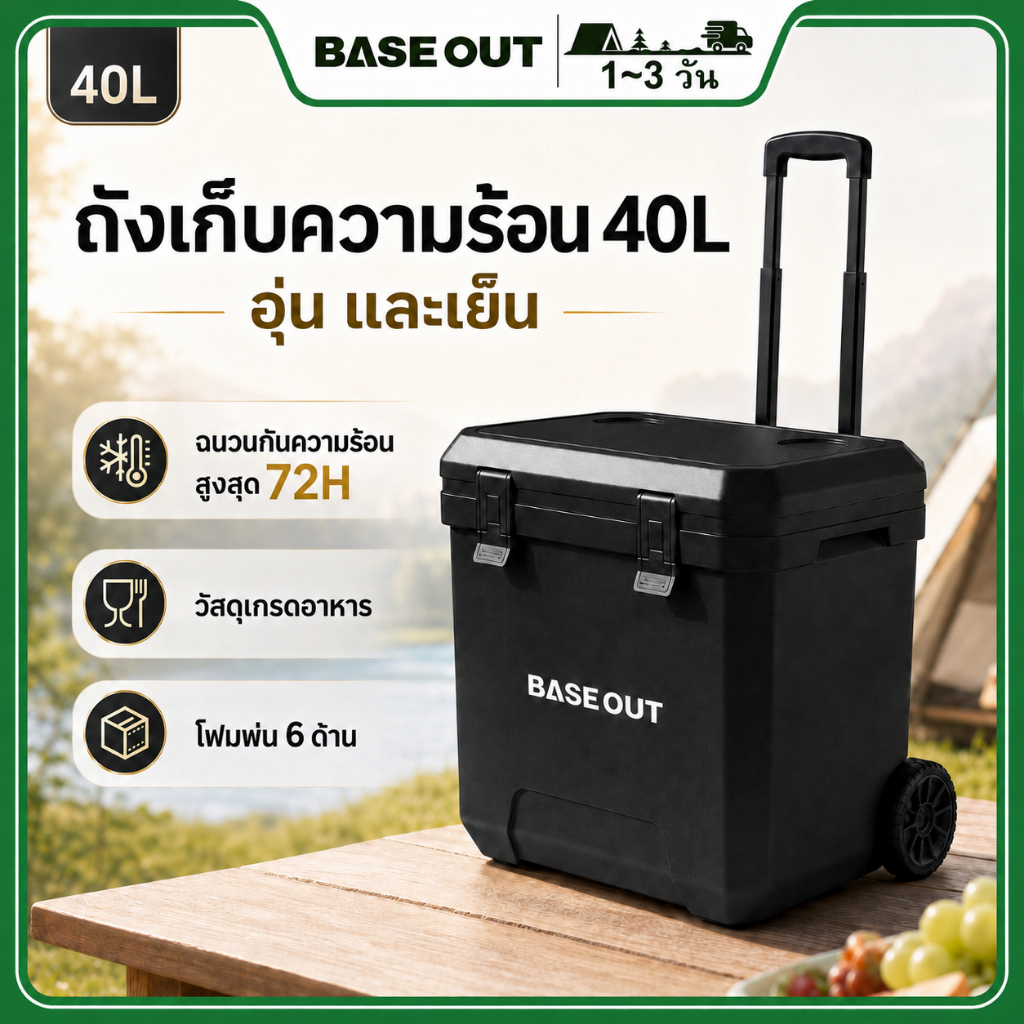 BASE OUT 40L กลางแจ้งฉนวนตู้แช่แข็งแบบพกพาตั้งแคมป์