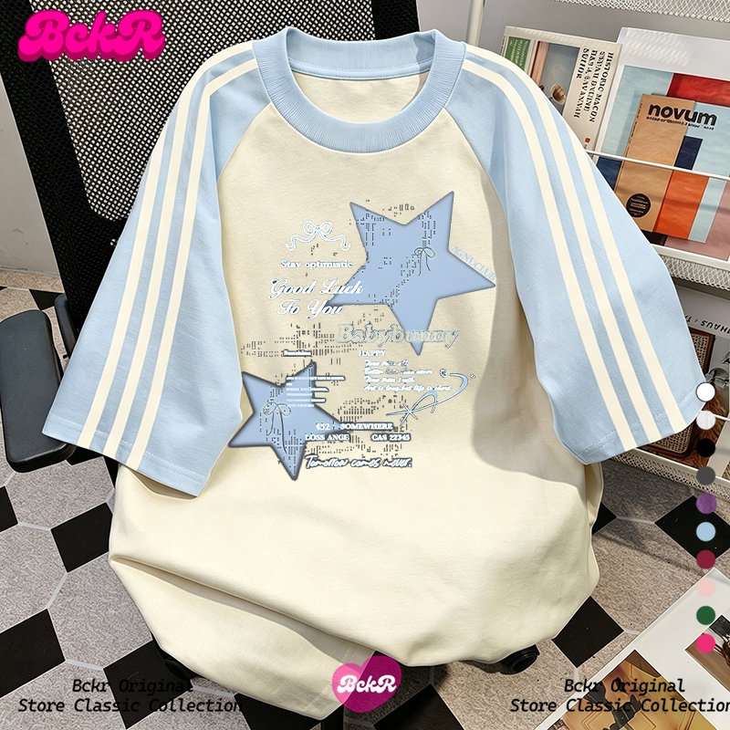 แฟชั่นเกาหลีสไตล์🎀ดีไซน์เก๋ ลายดาว ชุดหน้าร้อน เสื้อผญ เสื้อ⭐ลำลอง oversize คอกลม เสื้อยืด cottonYG1176