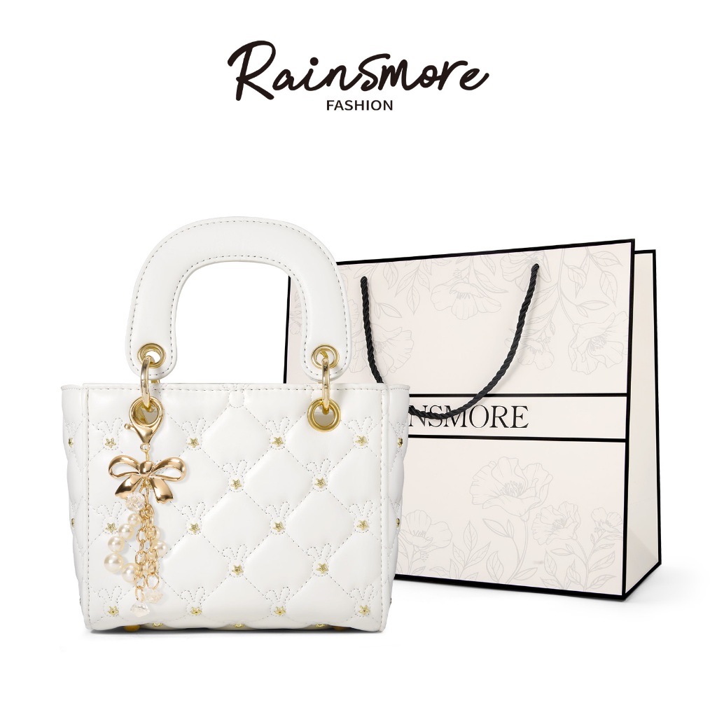 RAINSMORE กระเป๋าปักลายทรงกล่องรุ่นล่าสุด กระเป๋าสะพายข้างสไตล์ฮิต กระเป๋าทรงกล่องหรูหรือพกพาได้