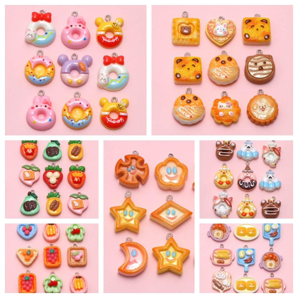 จี้ผลไม้ที่เรียบง่าย10ชิ้น/ถุงการ์ตูนโดนัทเรซิ่นขนมผลไม้เสน่ห์