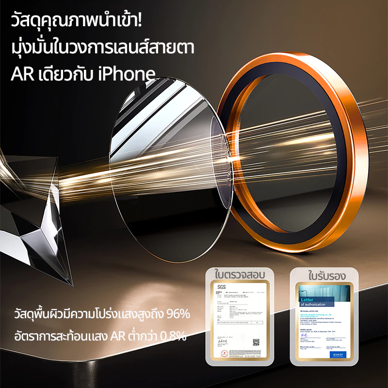 Mookee ฟิล์มเลนส์กล้อง iPhone AR HD ใสพิเศษ กระจกเลนส์ ขอบโลหะ กันรอย 9H กันเลนส์แตก ถ่ายชัด ไม่บังแฟลช iPhone 13-17 Pro Max thumbnail 7