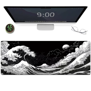 แผ่นรองเมาส์ ขนาดใหญ่ สีดำ คลื่นทะเล 80x30cm/90x40cm/100x50cm Gaming Mouse Pad