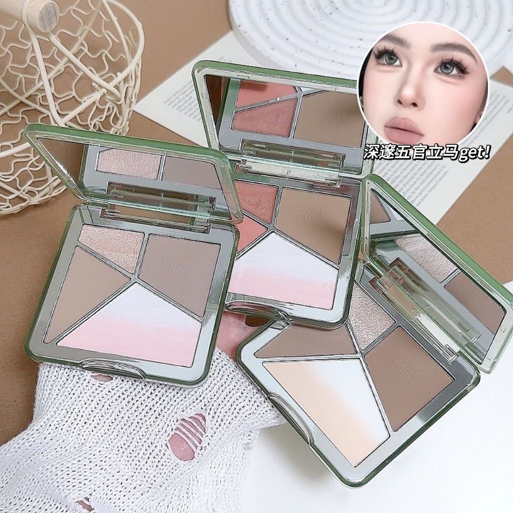SWEET MINT All-in-One Contour Palette Highlight & Shadow for Nose & Face Sculpting เหมาะสําหรับผู้เริ่มต้น เครื่องสําอาง NO.duoheyixiurongpan