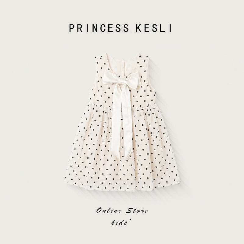 Princess Kesli เดรสเด็กเกาหลี ลายจุด ชุดเดรสไตล์เจ้าหญิง ประดับโบว์ เหมาะกับงานวันเกิด 2-12 ปี
