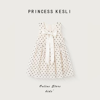 Princess Kesli เดรสเด็กเกาหลี ลายจุด ชุดเดรสไตล์เจ้าหญิง ประดับโบว์ เหมาะกับงานวันเกิด 2-12 ปี