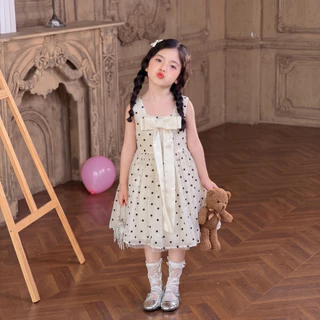 Princess Kesli เดรสเด็กเกาหลี ลายจุด ชุดเดรสไตล์เจ้าหญิง ประดับโบว์ เหมาะกับงานวันเกิด 2-12 ปี